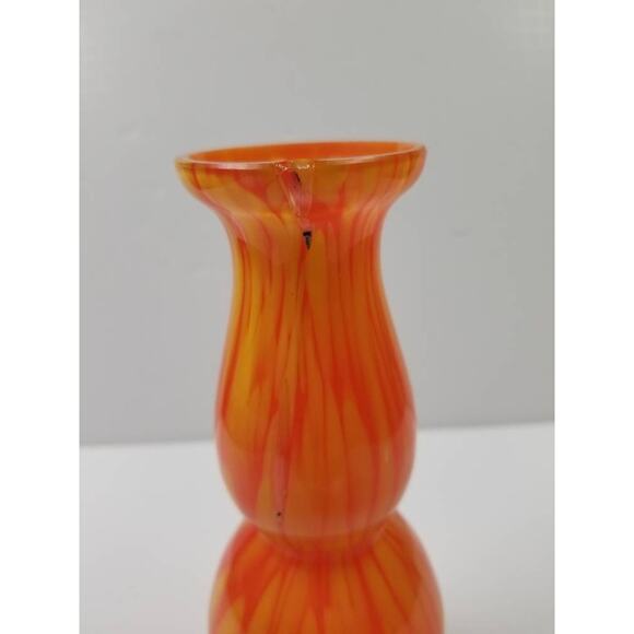 Vintage Art Glass Bud Vase, Orange Yellow Streak, Boho Retro Gift - Picture 5 of 6